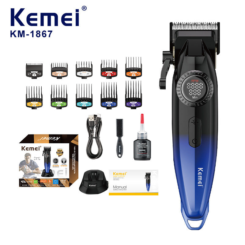 Kemei KM-1867 Professional Hair Clipper DLC Blade 9000RPM Cordless Full Metal LCD Display with Base Charger Barber Machines