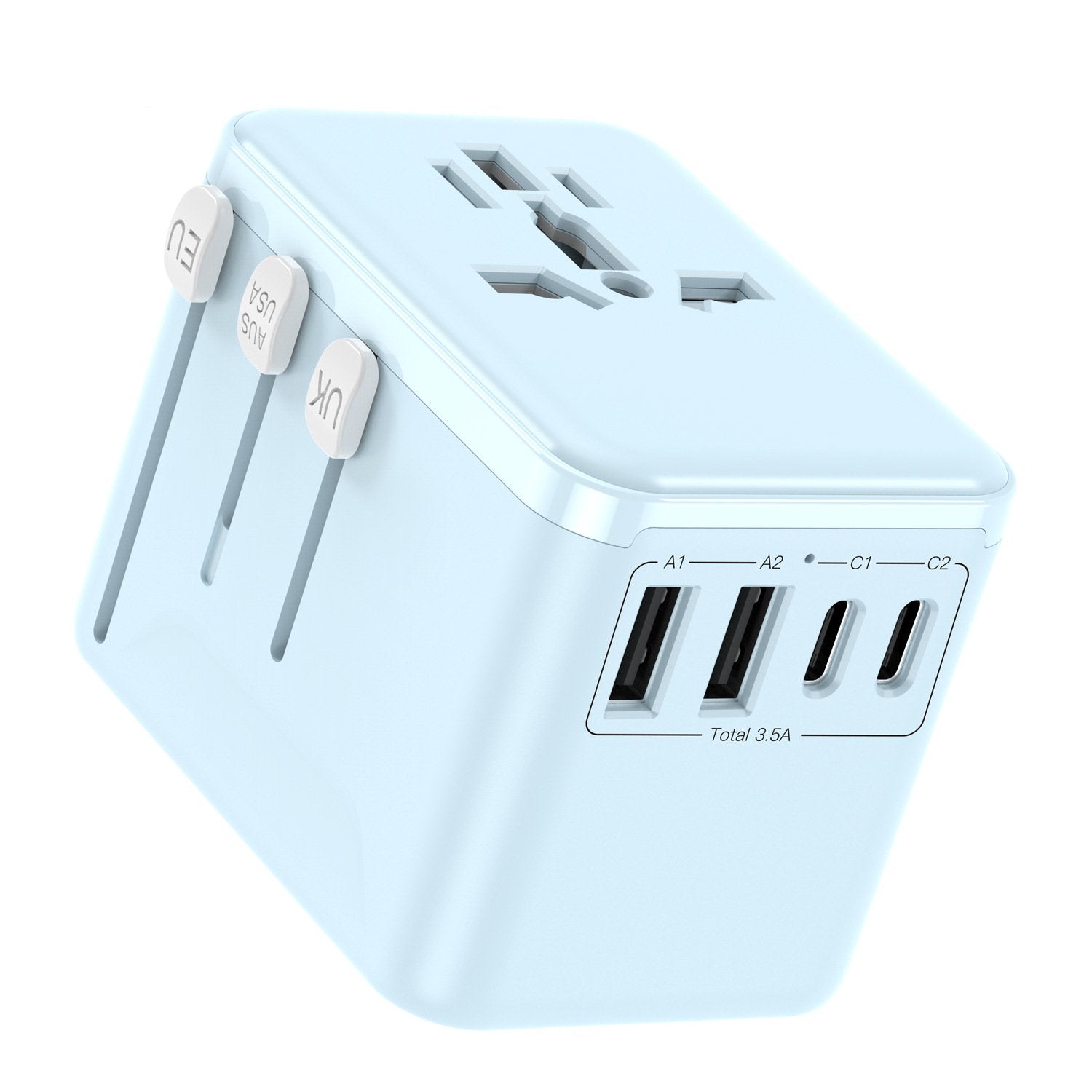 Universal Travel Adapter with Fast Charging – 2 Type-C + 2 USB-A Ports