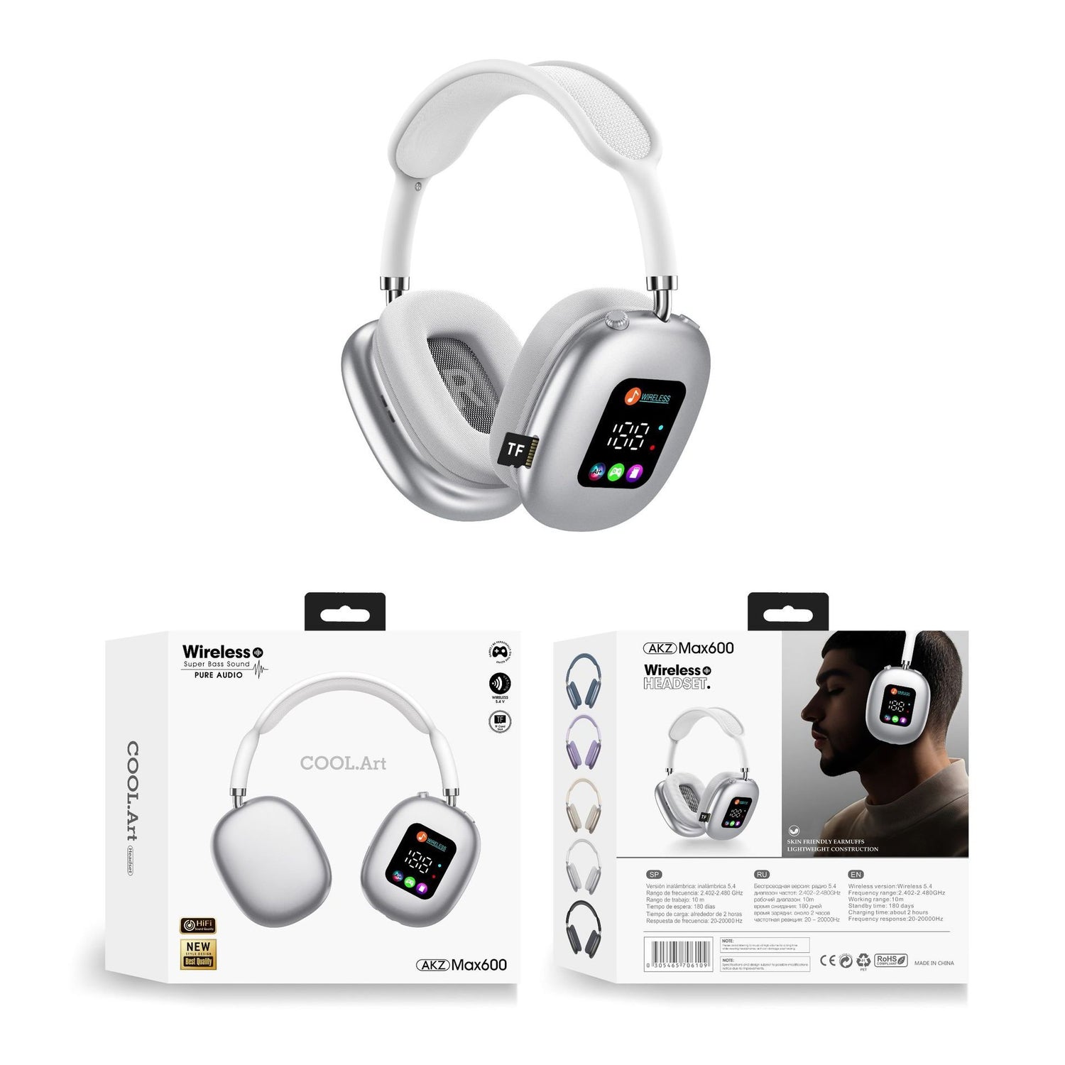 Over-Ear Wireless Bluetooth Headphones – RGB Display & TF Card Playback