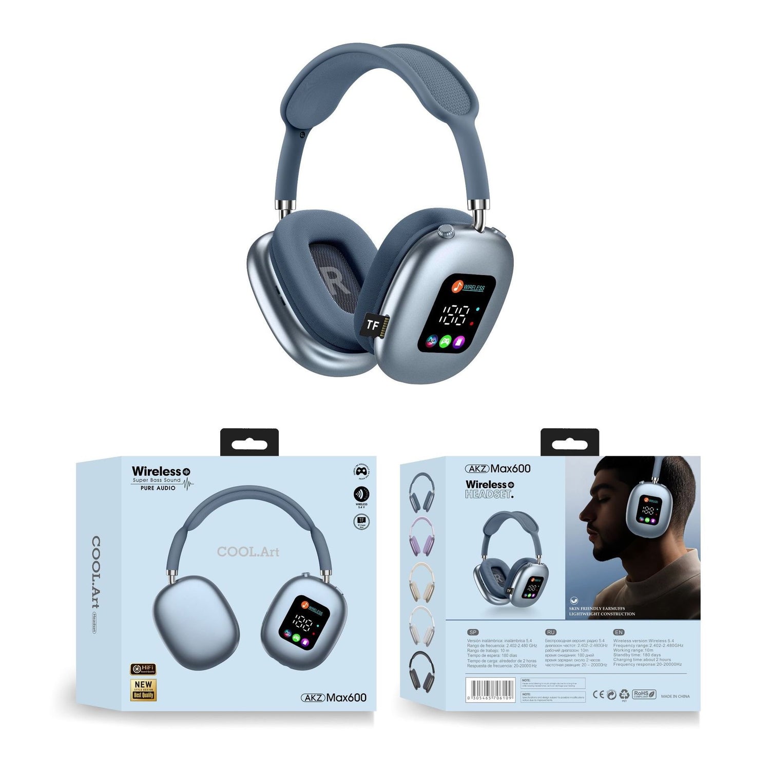 Over-Ear Wireless Bluetooth Headphones – RGB Display & TF Card Playback