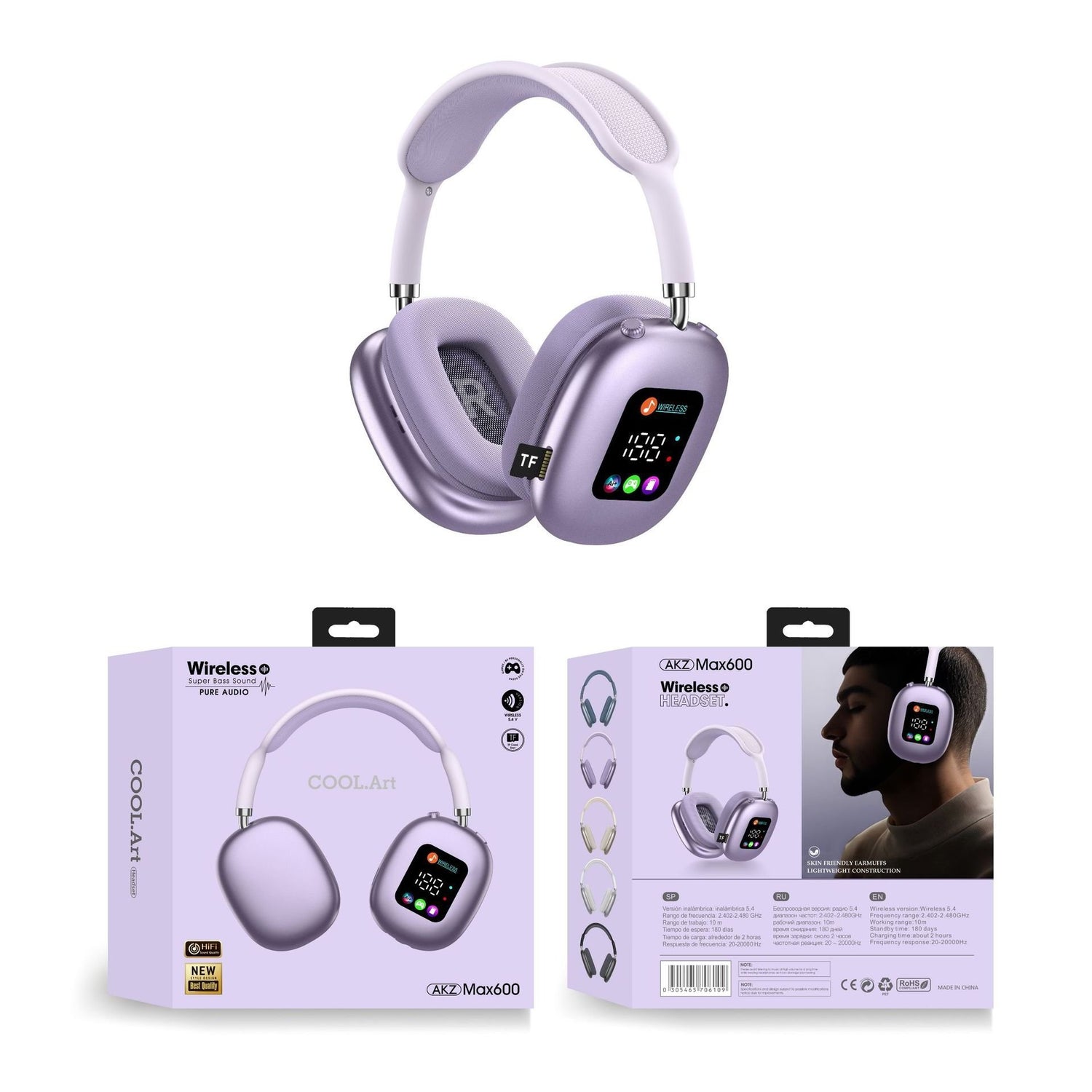 Over-Ear Wireless Bluetooth Headphones – RGB Display & TF Card Playback