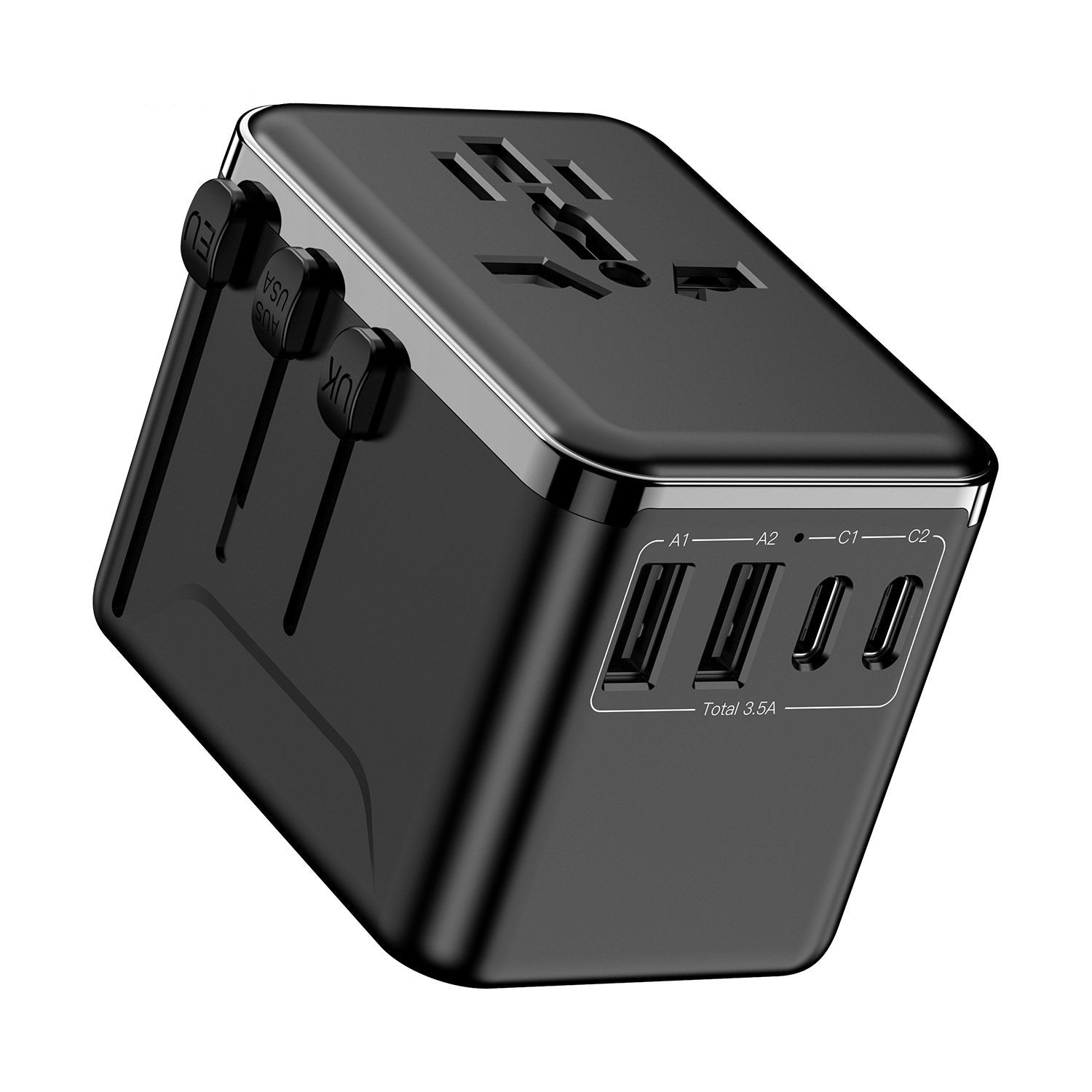 Universal Travel Adapter with Fast Charging – 2 Type-C + 2 USB-A Ports