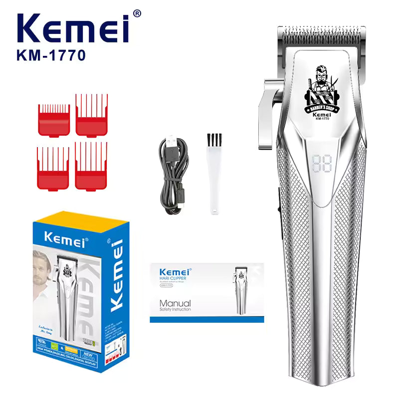 Kemei KM-1770 Electric Hair Clipper Man Professional Rechargeable Wireless Hair Cutting Machine Alloy Body Hair Trimmer Home Shaver