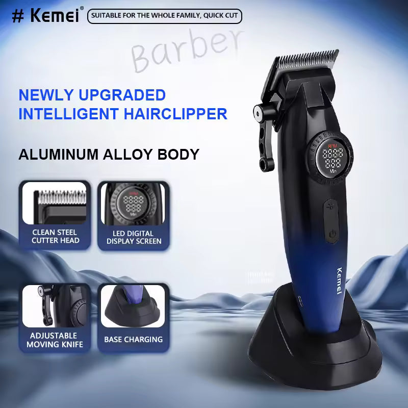 Kemei KM-1867 Professional Hair Clipper DLC Blade 9000RPM Cordless Full Metal LCD Display with Base Charger Barber Machines