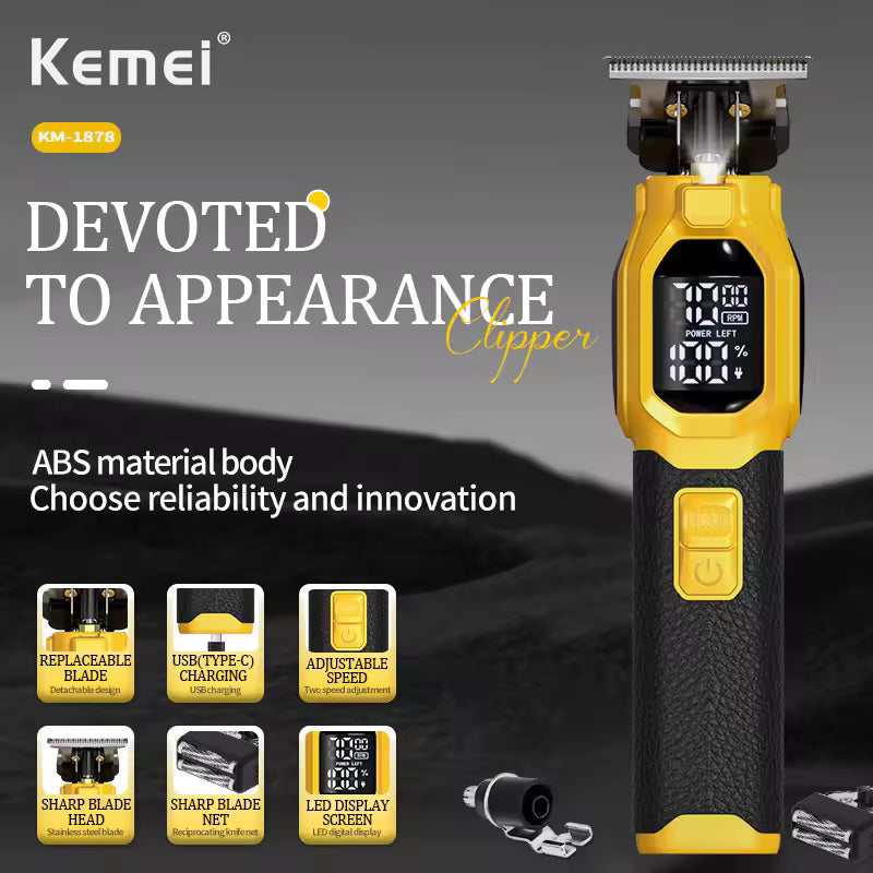 Kemei KM-1878 New Bumblebee Fashion Haircutting Scissors 3-in-1 Replaceable Cutter Head Electric Hair Clipper Carving Scissors