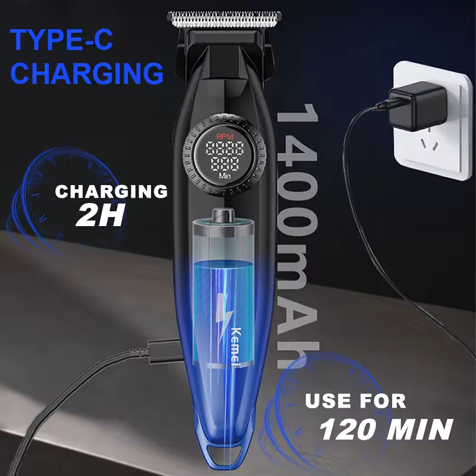 Kemei KM-1867 Professional Hair Clipper DLC Blade 9000RPM Cordless Full Metal LCD Display with Base Charger Barber Machines