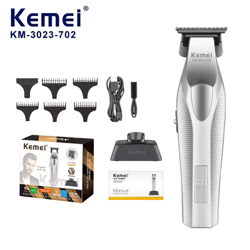 Kemei KM3023-702 Zero Gapped Cordless Hair Trimmer Professional Hair Clipper Men Barber Rechargeable Finish Hair Citing Machine