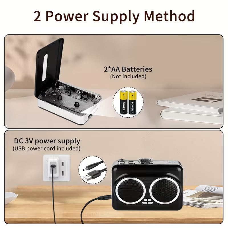 🔊 Dual-Speaker Retro Cassette Player – Stereo Sound, Auto-Reverse & Tape-to-MP3 Conversion🎵