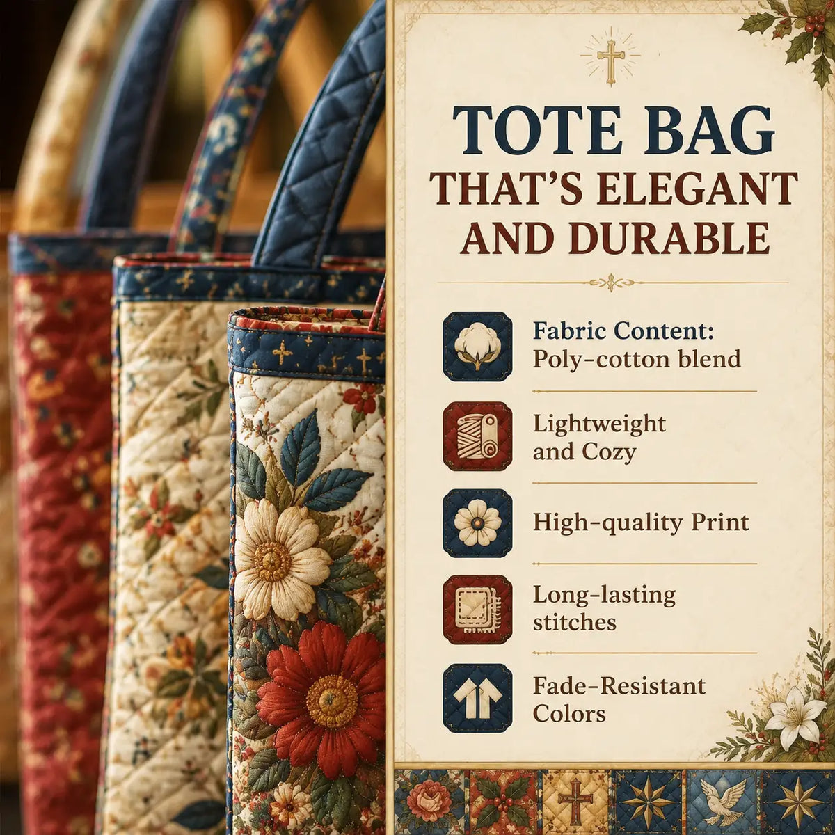 Nativity Blessings Quilted Tote Bag