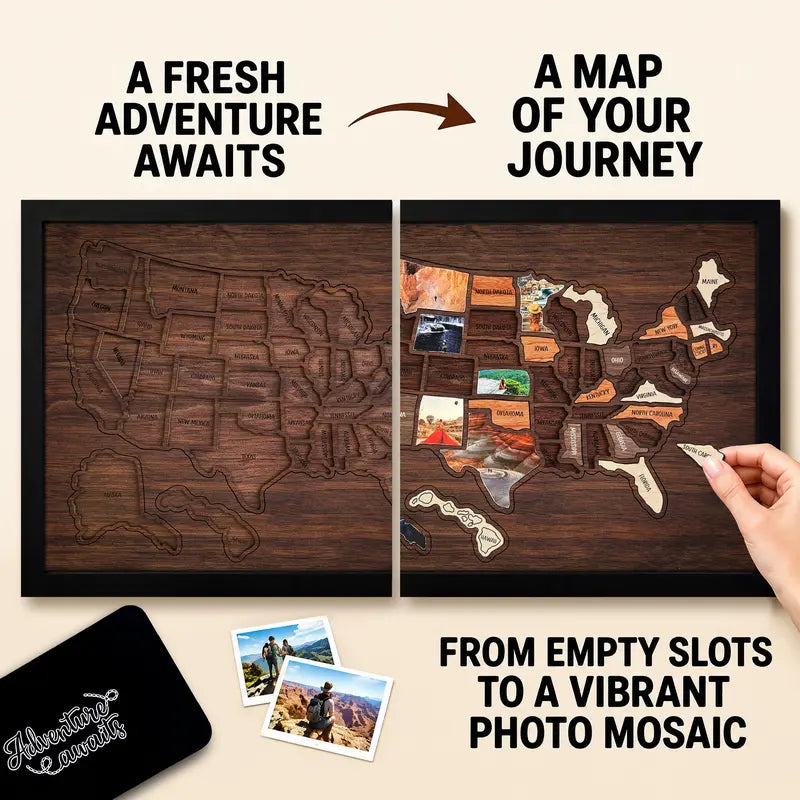 Wooden USA Travel Map Puzzle | Track Your Adventures Across America