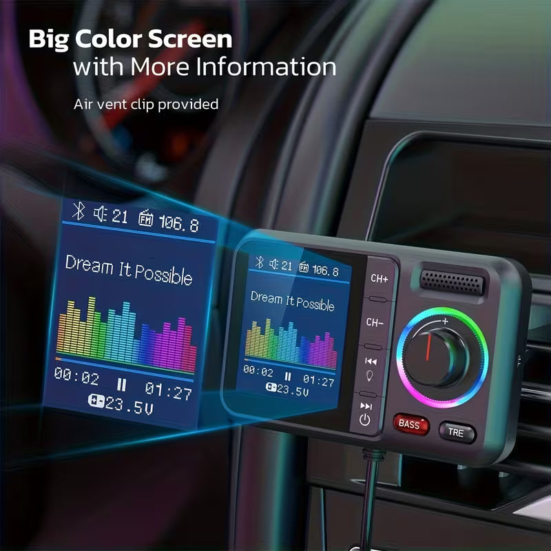 Car Bluetooth FM Transmitter with Color Display & Hands-Free Calling