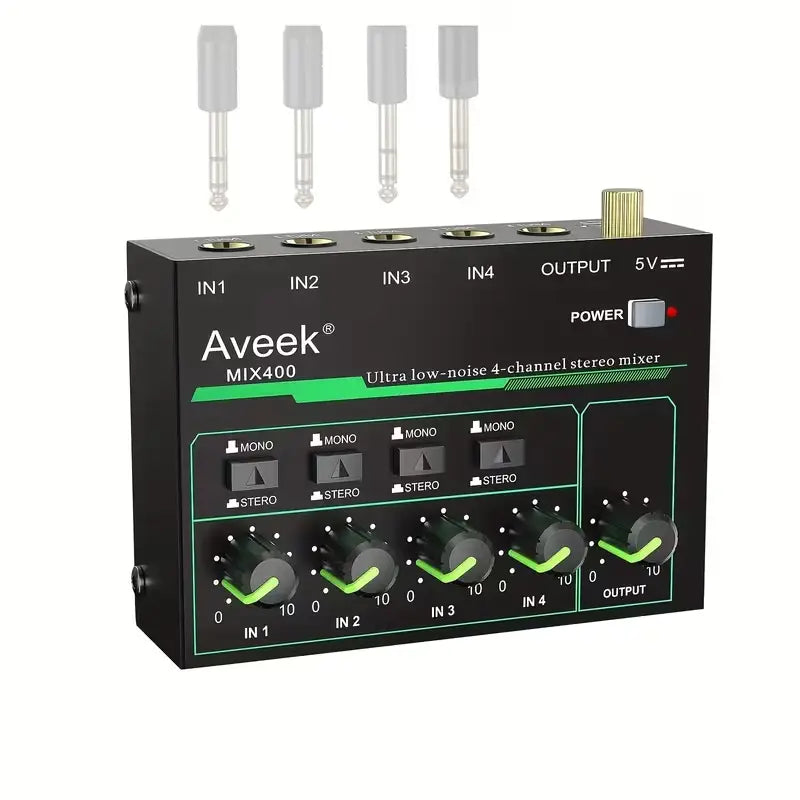 Mini Stereo Audio Mixer with Stereo/Mono Control for Mic, Guitar & Bass