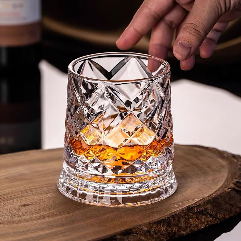 Rotating Crystal Whiskey Tumbler for Smoother Flavor