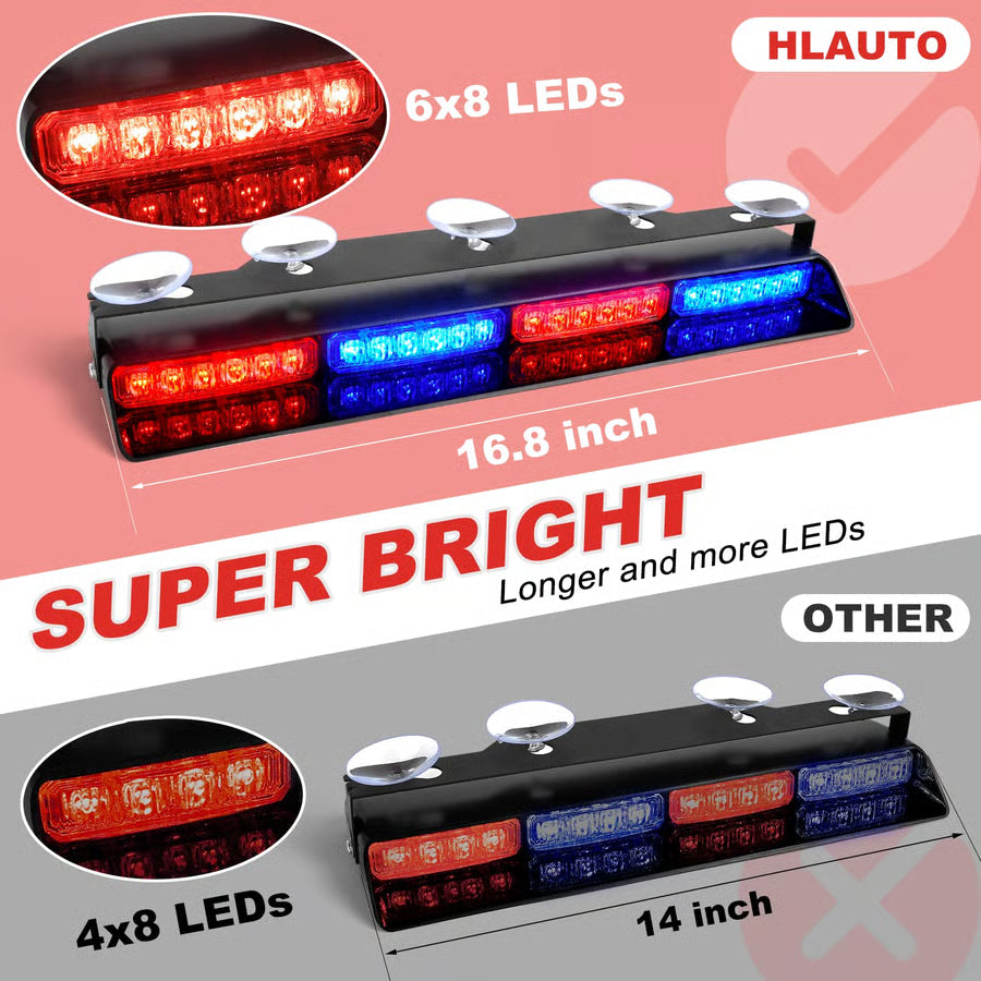 48-LED Emergency Dash Strobe Lights for Windshield