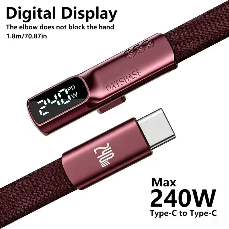 ⚡240W Fast Charging Right Angle Type-C Cable with Digital Display📱