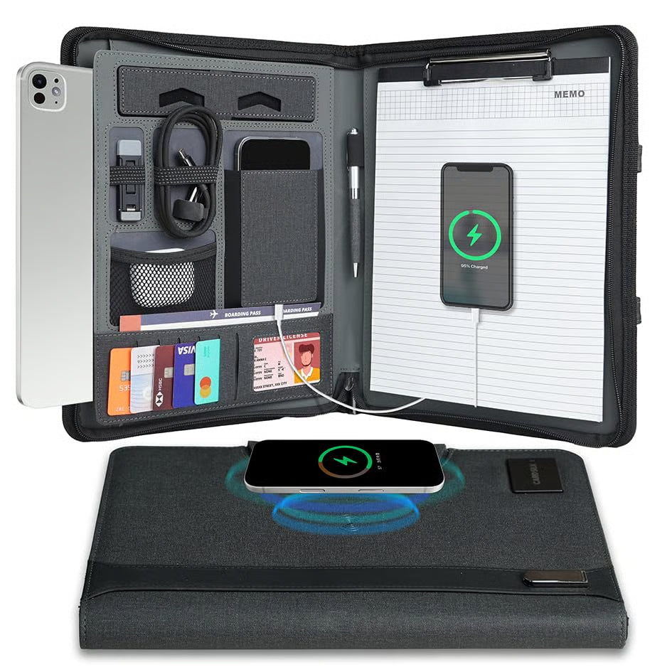 Executive Leather Portfolio with 8000mAh Power Bank