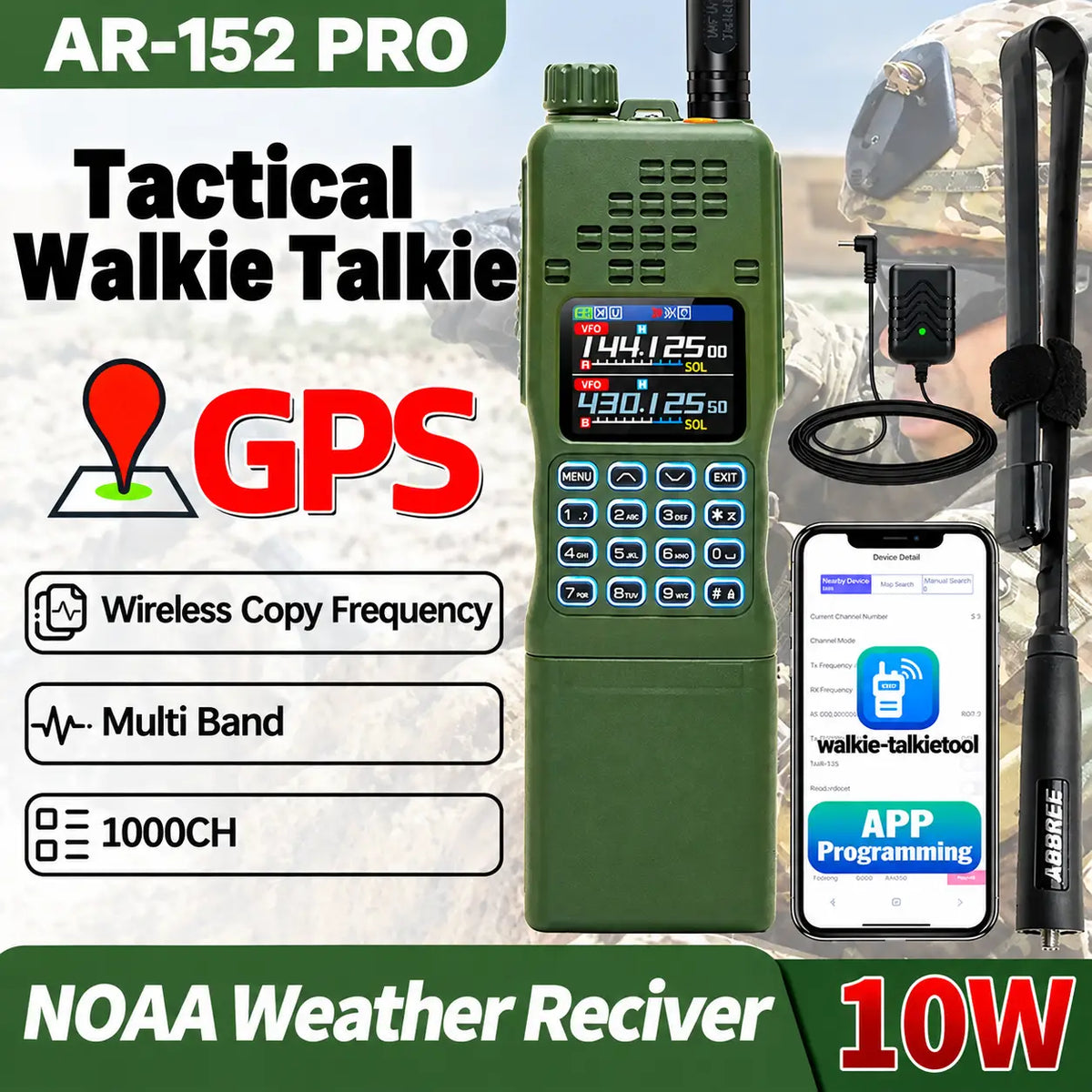 📡AR-152 PRO 10W Tactical Walkie Talkie for Camping, Hiking, Hunting & Outdoor Adventures