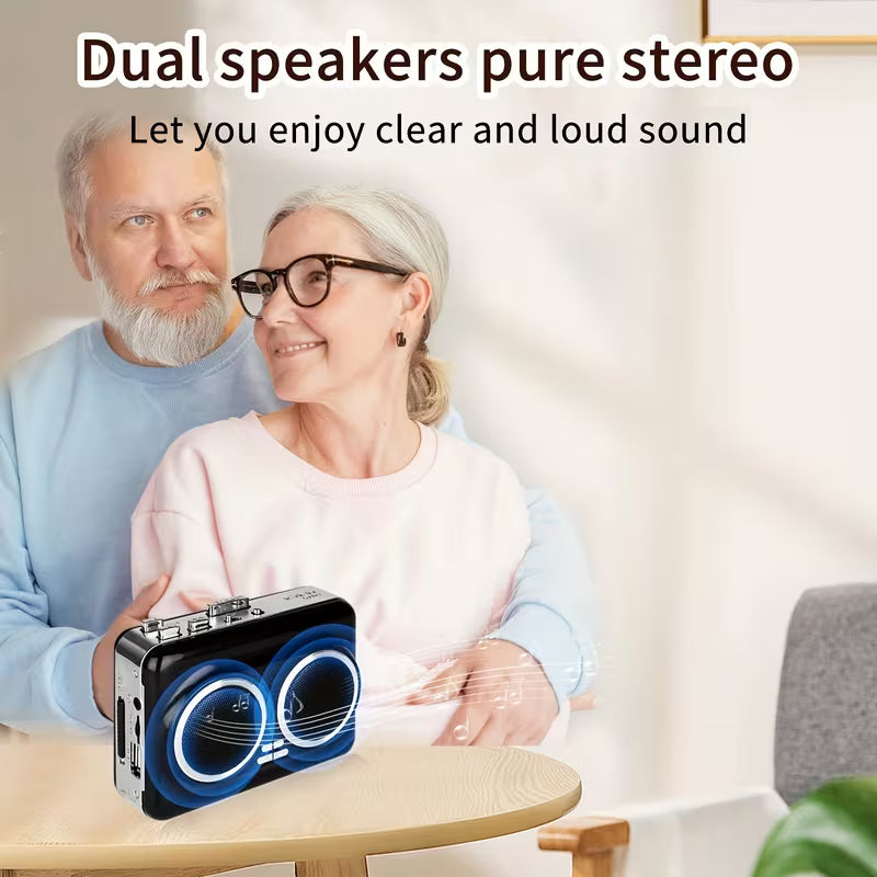 🔊 Dual-Speaker Retro Cassette Player – Stereo Sound, Auto-Reverse & Tape-to-MP3 Conversion🎵