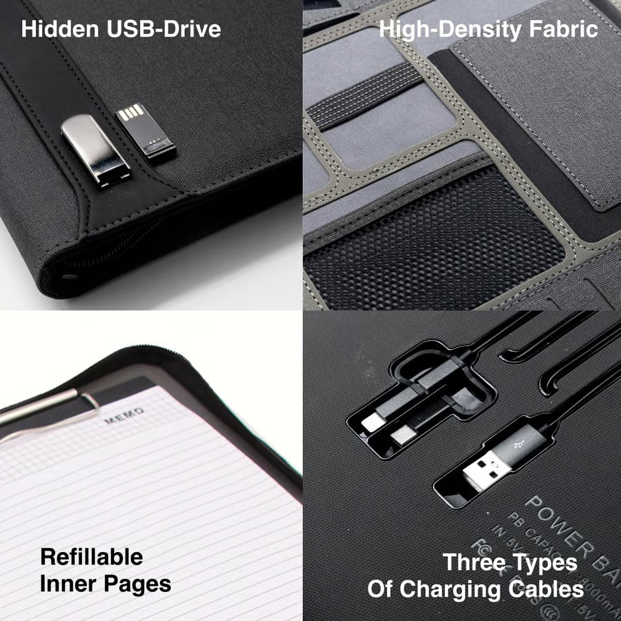 Executive Leather Portfolio with 8000mAh Power Bank