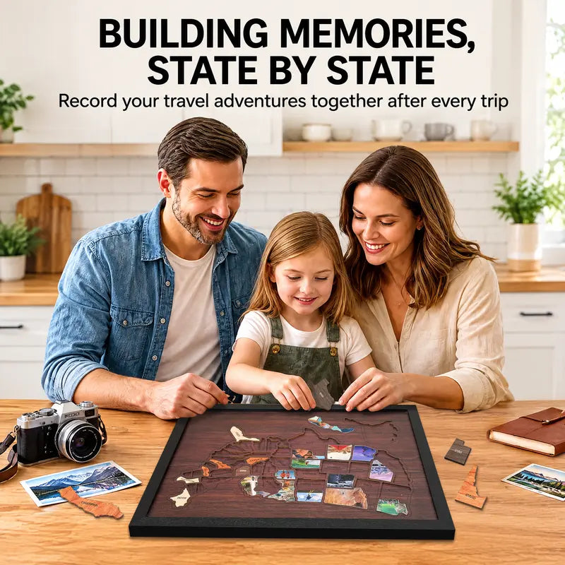 Wooden USA Travel Map Puzzle | Track Your Adventures Across America