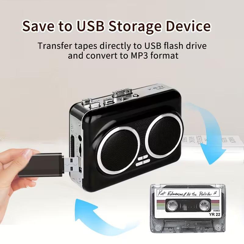 🔊 Dual-Speaker Retro Cassette Player – Stereo Sound, Auto-Reverse & Tape-to-MP3 Conversion🎵