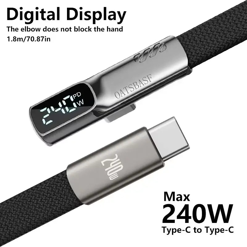 ⚡240W Fast Charging Right Angle Type-C Cable with Digital Display📱