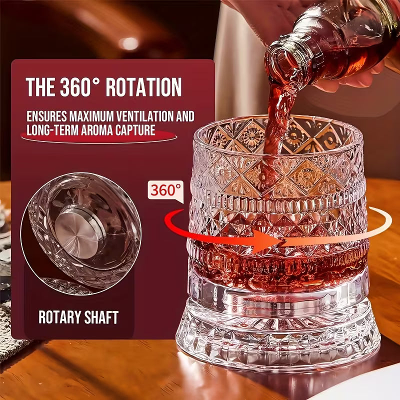 Rotating Crystal Whiskey Tumbler for Smoother Flavor