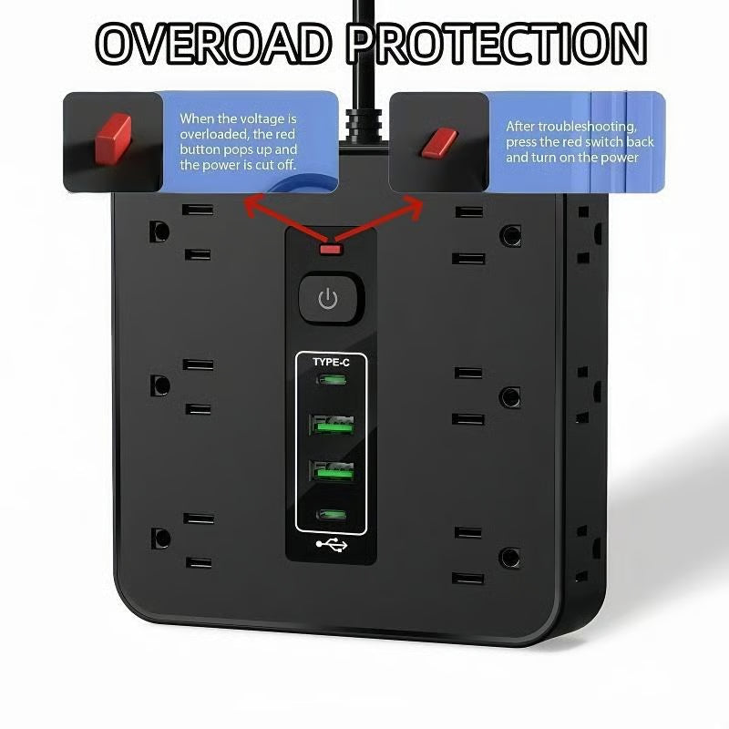 ⚡ 16-in-1 Surge Protected Power Strip, ETL Listed Fireproof, with Master Switch