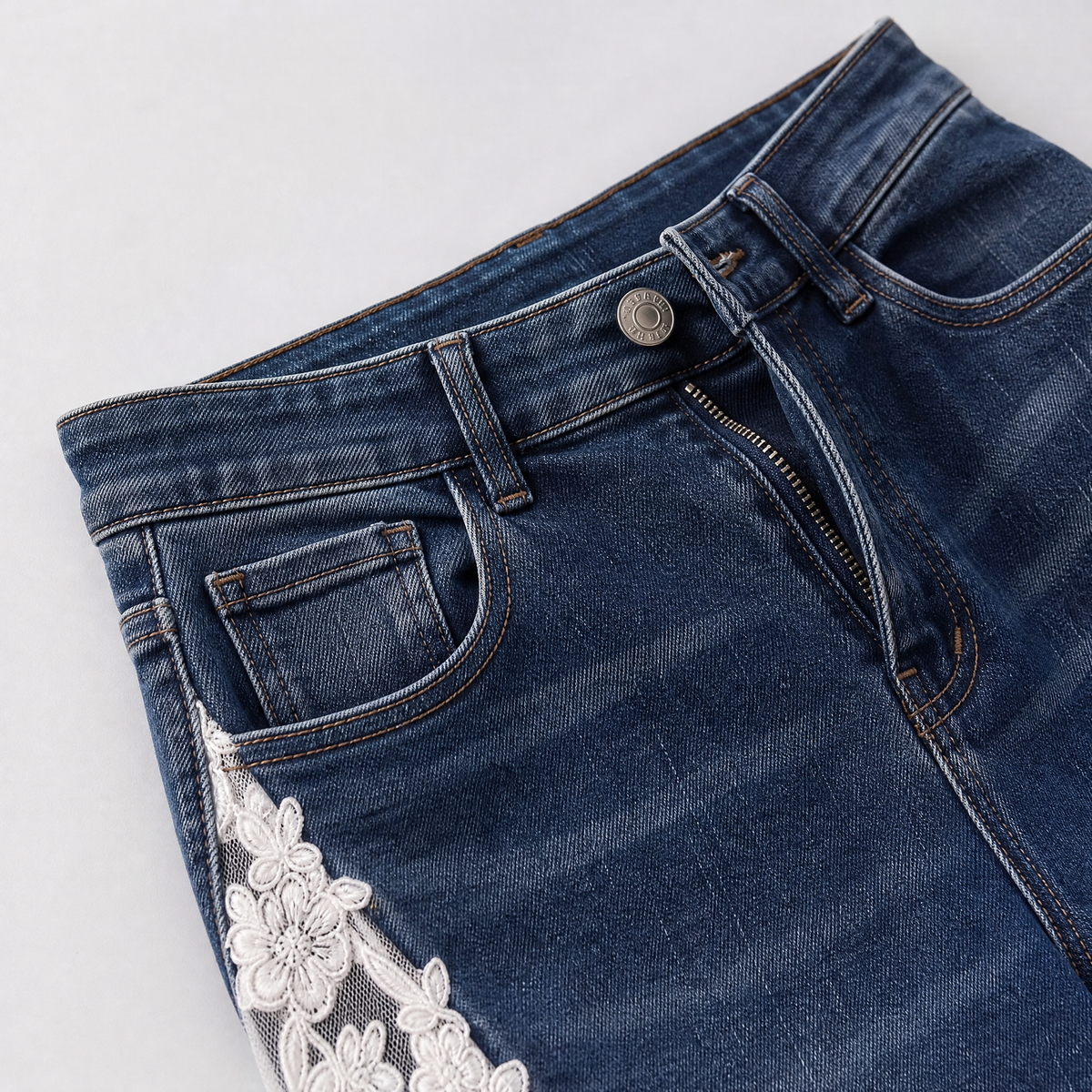 Western Floral Lace Embroidered Denim Jeans