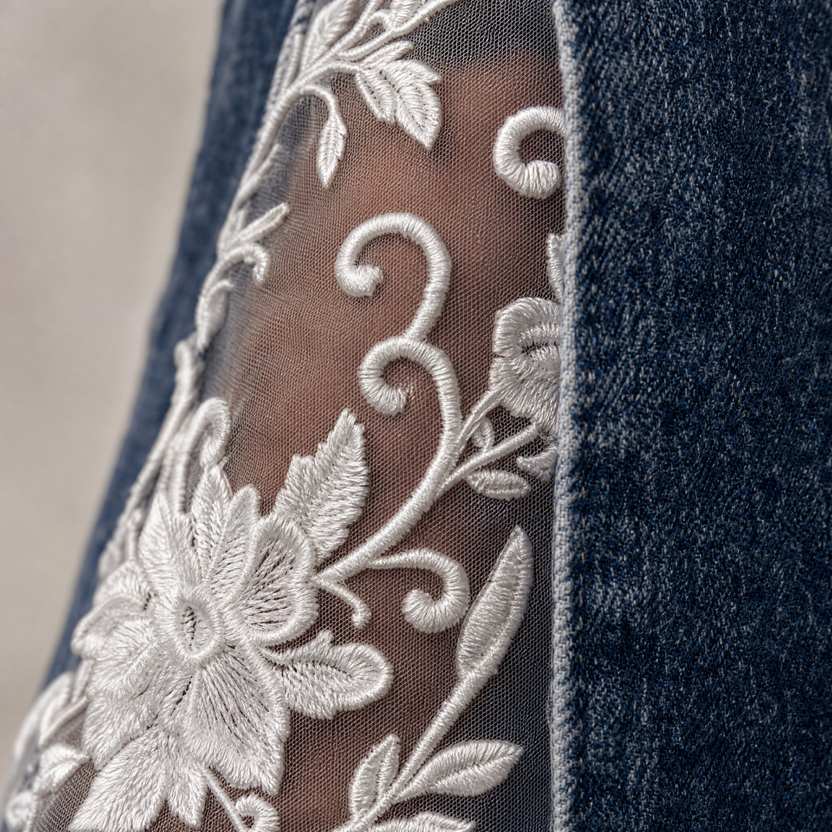 Western Floral Lace Embroidered Denim Jeans